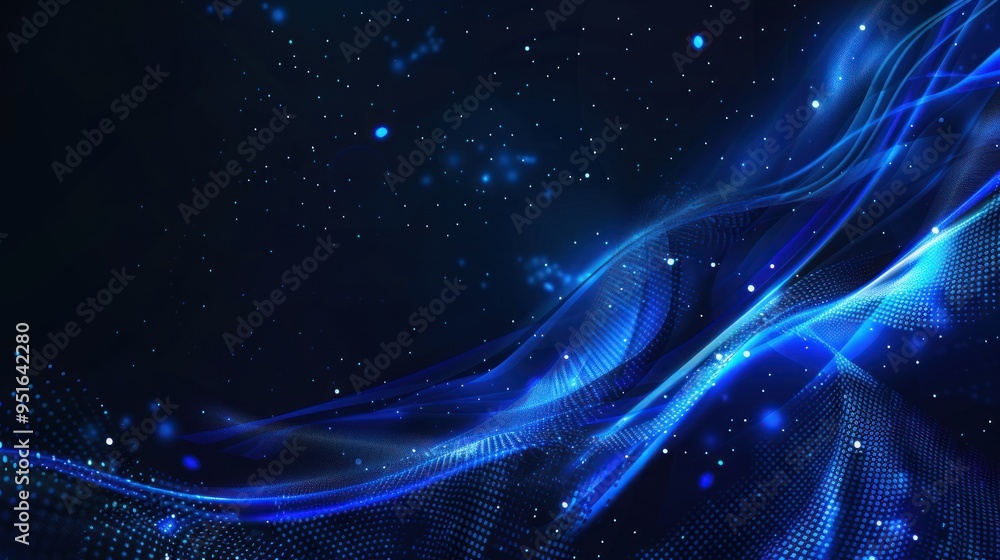 Fototapeta premium Abstract Blue Waves with Glowing Particles