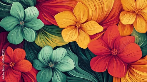 Wallpaper Mural Abstract vector design with beautiful, colorful flowers, arranged in a dynamic pattern, creating a vibrant and artistic background Torontodigital.ca