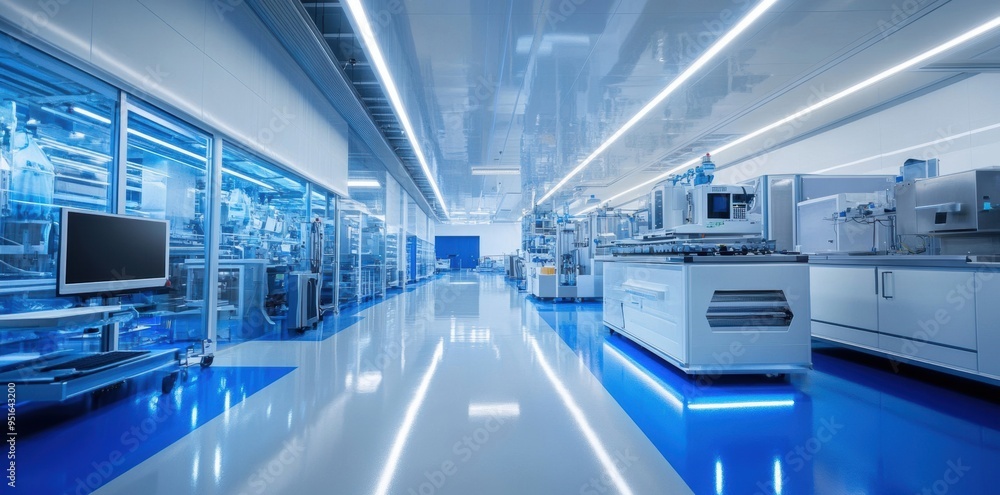 Obraz premium Precision aerospace components in a sterile factory environment, highlighting industry-quality standards and supply chain reliability.