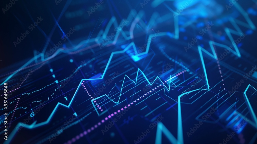 Abstract Financial Chart with Glowing Lines and Upward Arrows on a Dark Blue Background, Symbolizing Rising Market Trends and Business Growth in a Modern Expressionist Style Abstract Financial Chart with Glowing Lines and Upward Arrows on a Dark Blue Background, Symbolizing Rising Market Trends and Business Growth in a Modern Expressionist Style