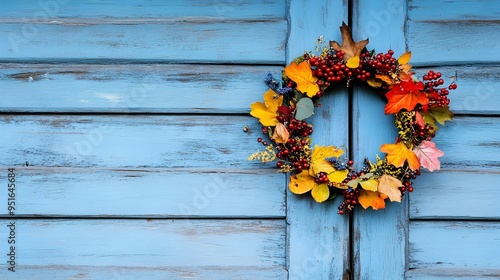 Colorful Autumn Wreath Adorning a Cozy Front Door for Welcoming Guests