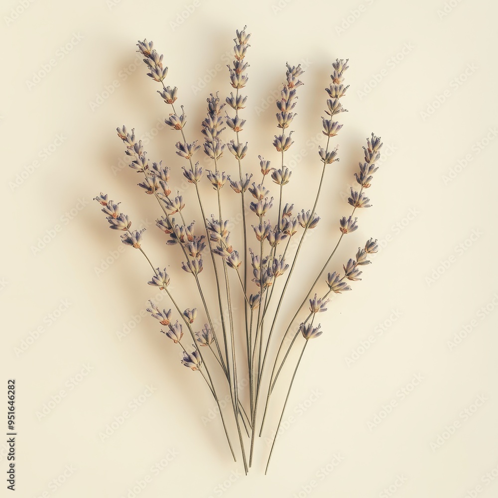 Fototapeta premium Dried Lavender Bouquet on a Cream Background.