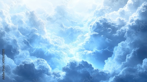 Realistic storm clouds with vivid blue lightning bolts, captured in high detail against a minimalist white background.