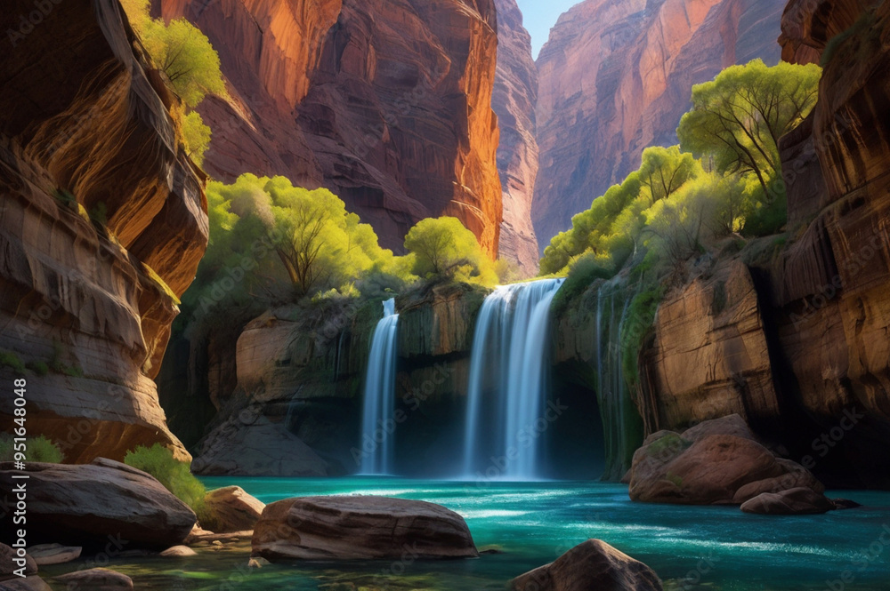 Fototapeta premium Intimate Glimpse of Light Rivers and Luminous Falls in a Magical Canyon - Enchanting Natural Wonders
