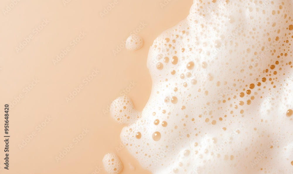 white soap foam on a beige color background, Generative AI white soap foam on a beige color background, Generative AI