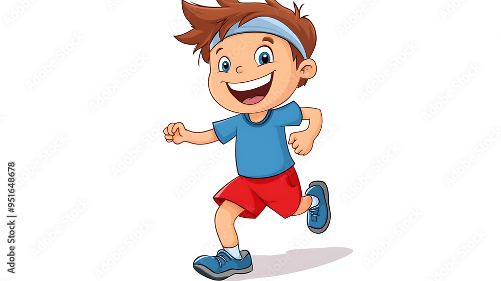 Joyful Child Running in Red Shorts and Blue Shirt Clip Art on White Background Joyful Child Running in Red Shorts and Blue Shirt Clip Art on White Background