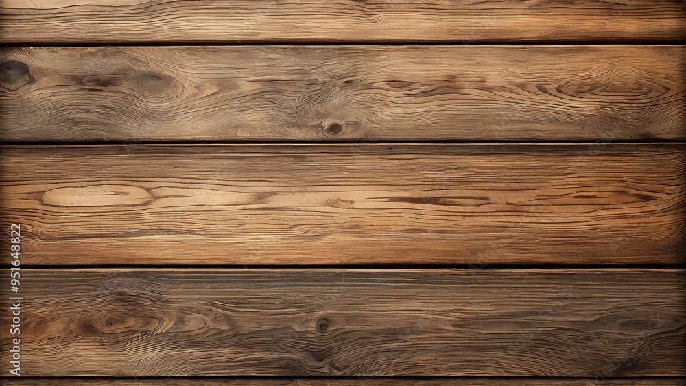 Fototapeta premium A close-up of a rustic wooden plank wall, showcasing the natural wood grain and texture. The warm brown tones and aged appearance create a vintage and inviting atmosphere.