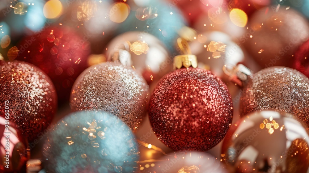 Christmas Ornament Close Up with Glitter and Bokeh Lights Christmas Ornament Close Up with Glitter and Bokeh Lights