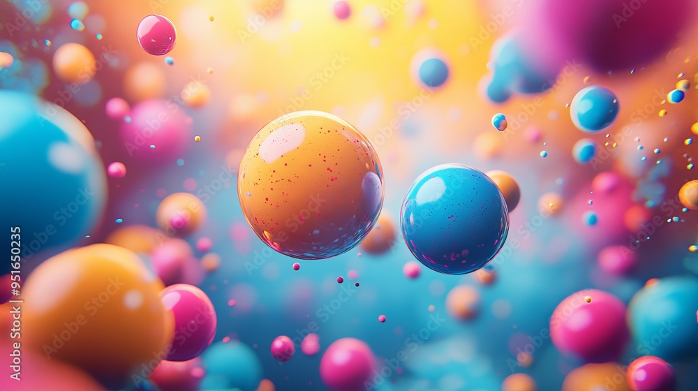 Colorful abstract spheres floating in a vibrant dreamlike background Colorful abstract spheres floating in a vibrant dreamlike background