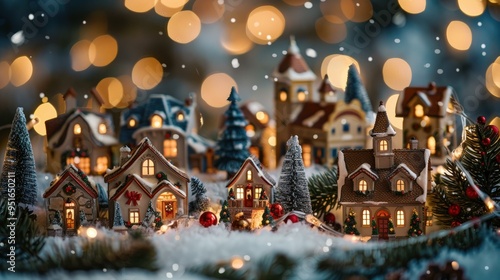 Christmas Village Miniature with Lights and Snow