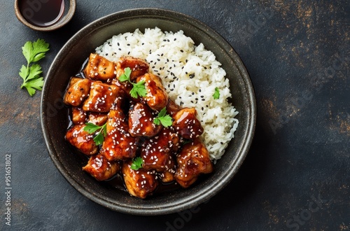 Fototapeta Naklejka Na Ścianę i Meble -  Teriyaki Chicken with Rice in a Bowl