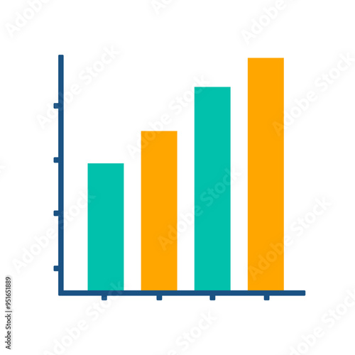 Improvement graph icon, growing graph bar vector image, increase chart clipart, profit growth symbol, data analysis concept, statistic icon flat illustration