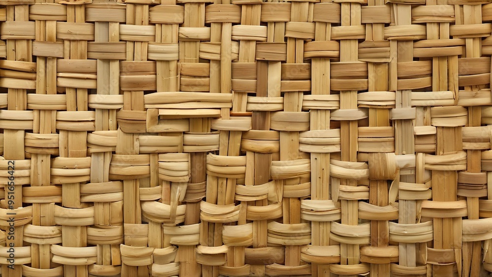 A close-up shot of woven bamboo strips, creating a natural texture background. A close-up shot of woven bamboo strips, creating a natural texture background.