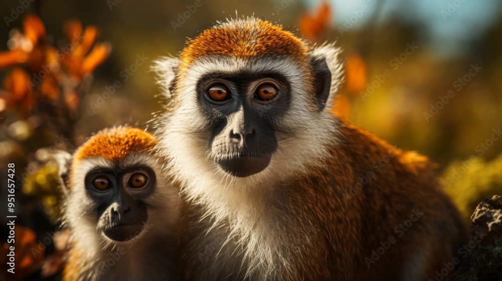 Obraz premium beautiful shot of a monkey family with mothe