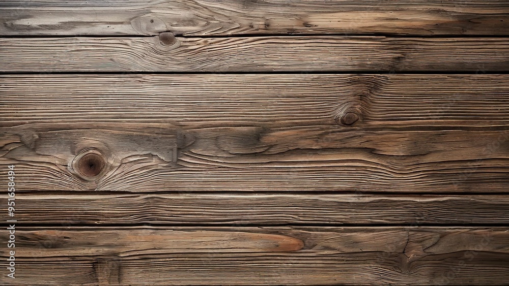 Naklejka premium A close-up view of a rustic wooden plank background. The wood grain is visible in the brown-toned planks, adding a textured element to the background.