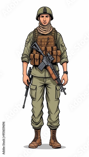 cartoon soldier with rifle and bullet.