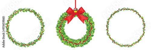 Christmas wreath set on transparent background. Xmas holiday decoration element concept. Vector illustration