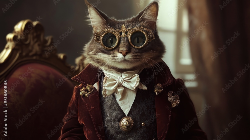 A Cat Dressed in Victorian-Era Attire A Cat Dressed in Victorian-Era Attire