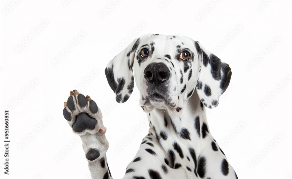 Dalmatian raising one leg with an embarrassed look on his face generated by AI Dalmatian raising one leg with an embarrassed look on his face generated by AI