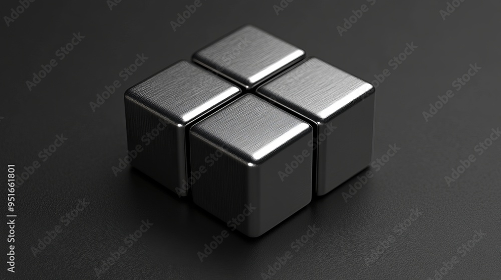 Obraz premium Metallic cubes arranged in a square formation on a dark surface