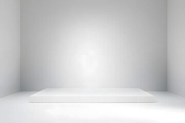 Blank white gradient background with product display. White backdrop or empty studio with room floor. 3D rendering.
