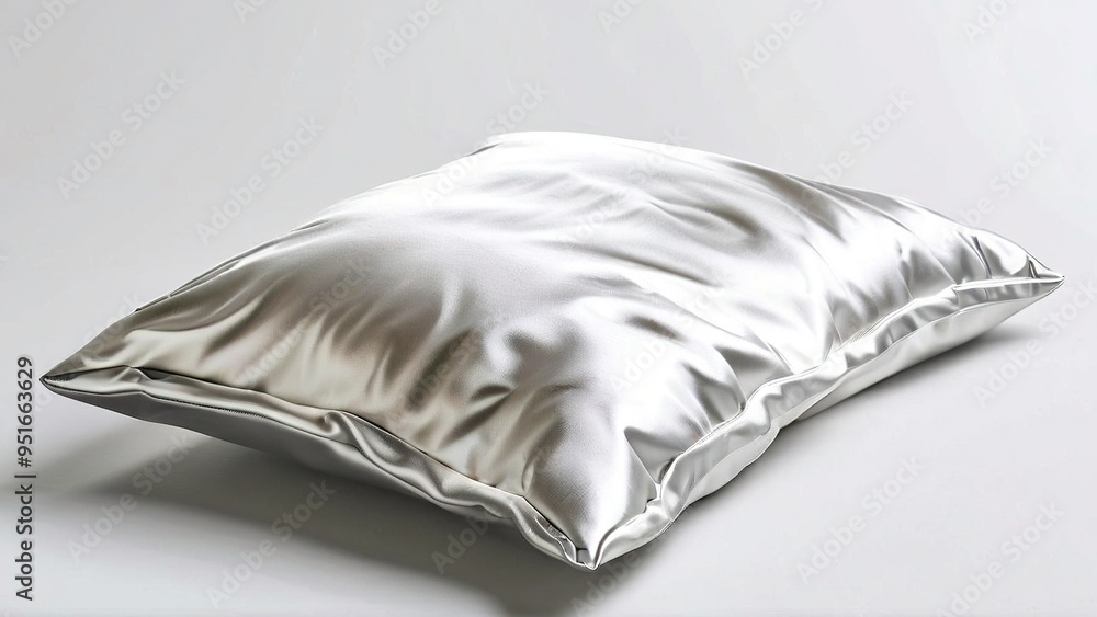 Obraz premium A single, silver pillow isolated on a white background.
