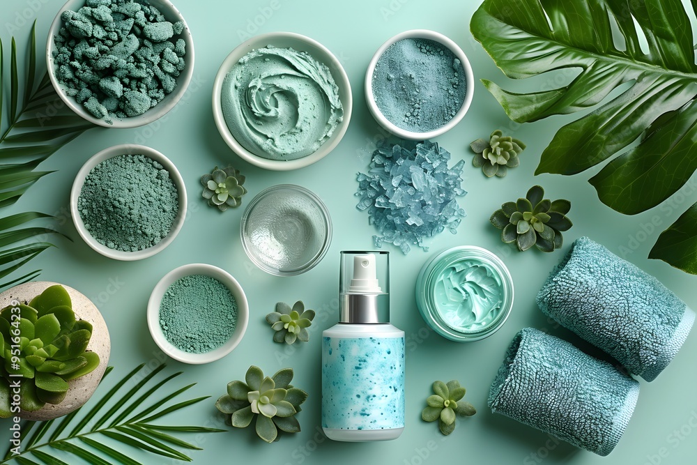 Luxurious Botanical Skincare Products with Tropical Greenery for Spa and Beauty Treatments Luxurious Botanical Skincare Products with Tropical Greenery for Spa and Beauty Treatments