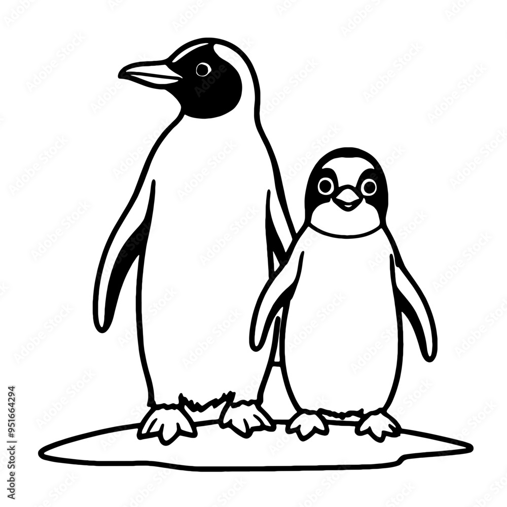 Fototapeta premium coloring book, coloring, outline, line, cute, funny, drawing, icon, illustration, art, vector, black, cover book, book, cartoon, animal, pet, character, animals, penguin, bird, winter, couple, penguin