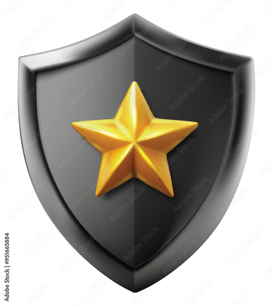 Isolated black shield with gold star, vector icon symbol Isolated black shield with gold star, vector icon symbol
