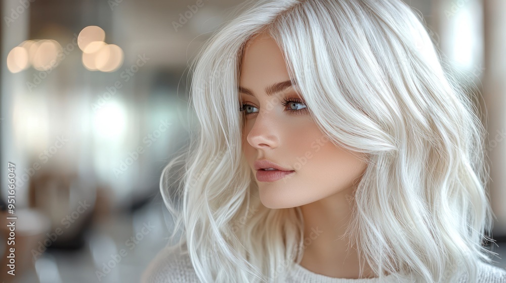 Portrait of a woman with platinum blonde hair in natural light Portrait of a woman with platinum blonde hair in natural light