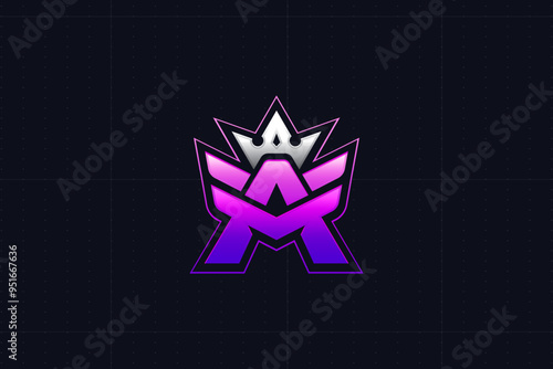 Modern Purple and Blue Letter A with Crown Logo Design for Esports Team
