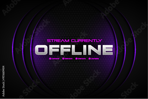 Purple Neon Stream Offline Banner with Glowing Rings