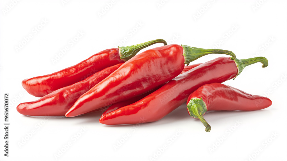 Fresh Red Chili Peppers on White Background Fresh Red Chili Peppers on White Background