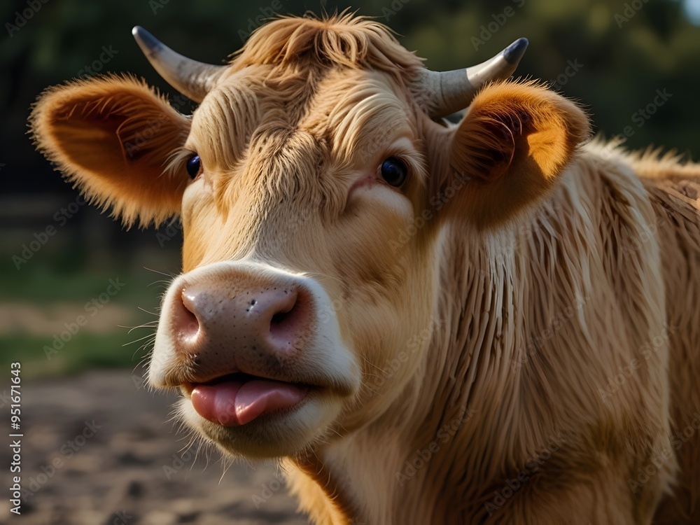 Adorable Beige Cow Grazing in Nature Adorable Beige Cow Grazing in Nature