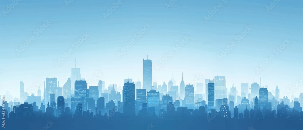 Fototapeta premium Empty city skyline with a foreclosed skyscraper under construction, symbolizing the financial collapse of ambitious projects.