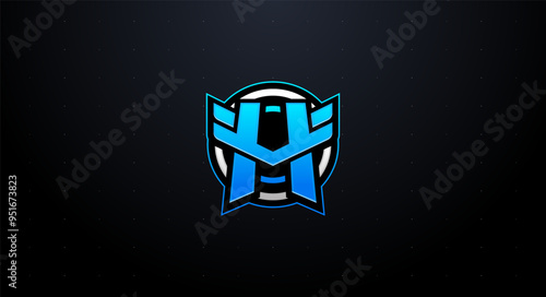 Blue and white gaming logo with letter H in a circle with wings