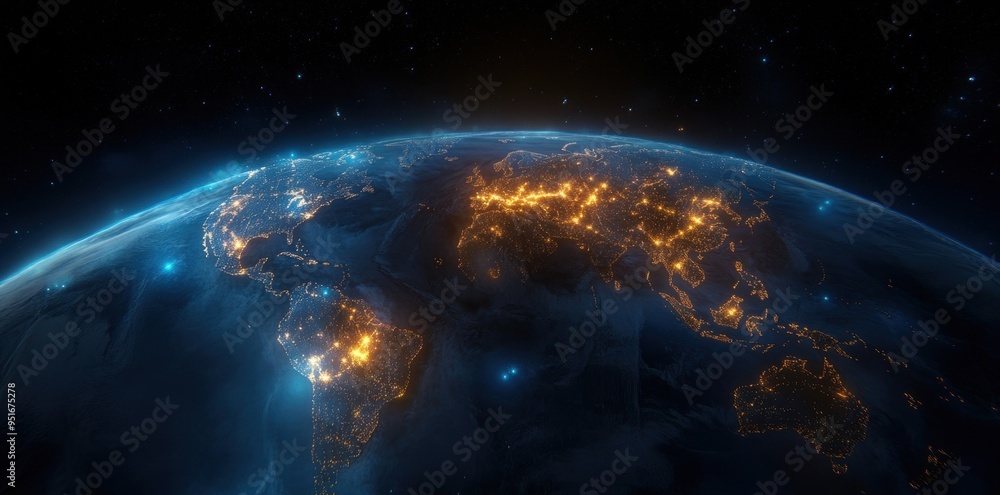Obraz premium Satellite imagery of global aerospace trade routes, highlighting industry scope and supply chain visualization