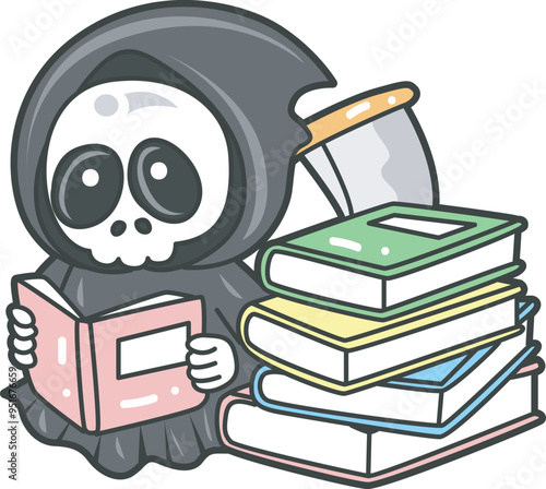 Illustration of cute skull ghost icon.
Funny skull ghost in activities stickers.
Angel of death cute elements.