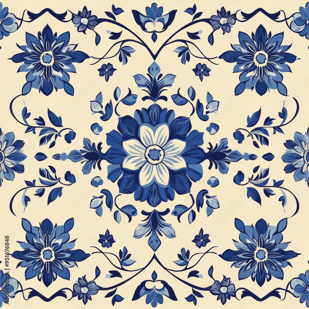 floral design style With a traditional blue and white design featuring geometric shapes and floral patterns. floral design style With a traditional blue and white design featuring geometric shapes and floral patterns.