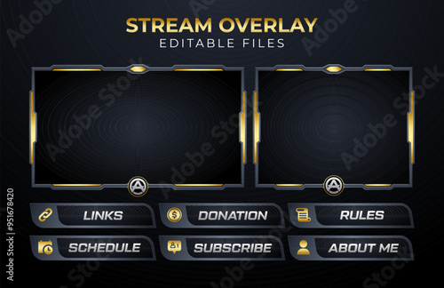 Editable Stream Overlay Template with Gold and Black Theme