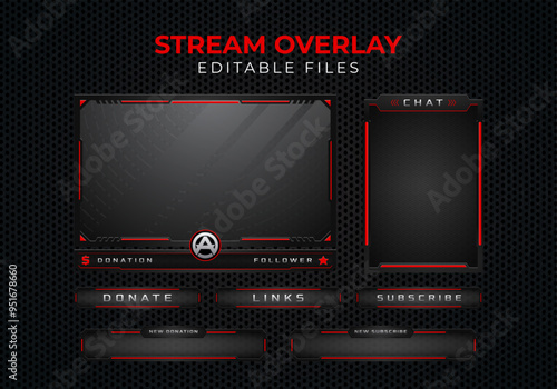 Gaming Stream Overlay Template with Red and Black Color Scheme