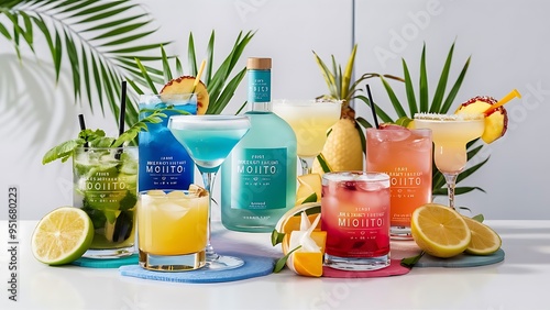 Collection of widely known refreshing summer alcoholic cocktails.Fresh, clean look