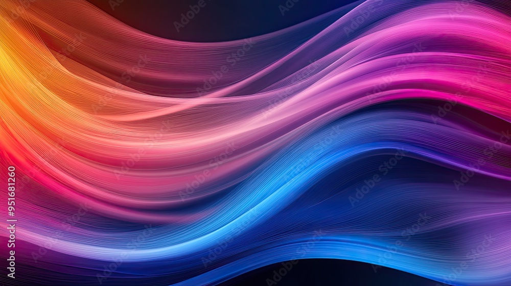 Vibrant abstract waves in warm and cool colors flowing gracefully against a dark background, perfect for modern design projects. Vibrant abstract waves in warm and cool colors flowing gracefully against a dark background, perfect for modern design projects.