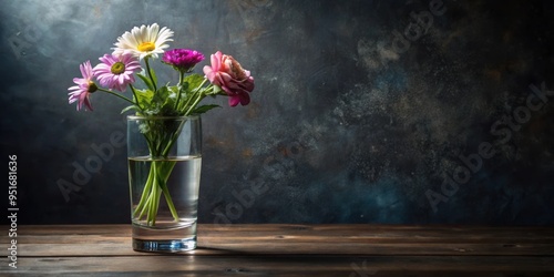 Wallpaper Mural Glass flower vase with clear water and flowers in it on dark background , floral, bouquet, arrangement, decoration Torontodigital.ca