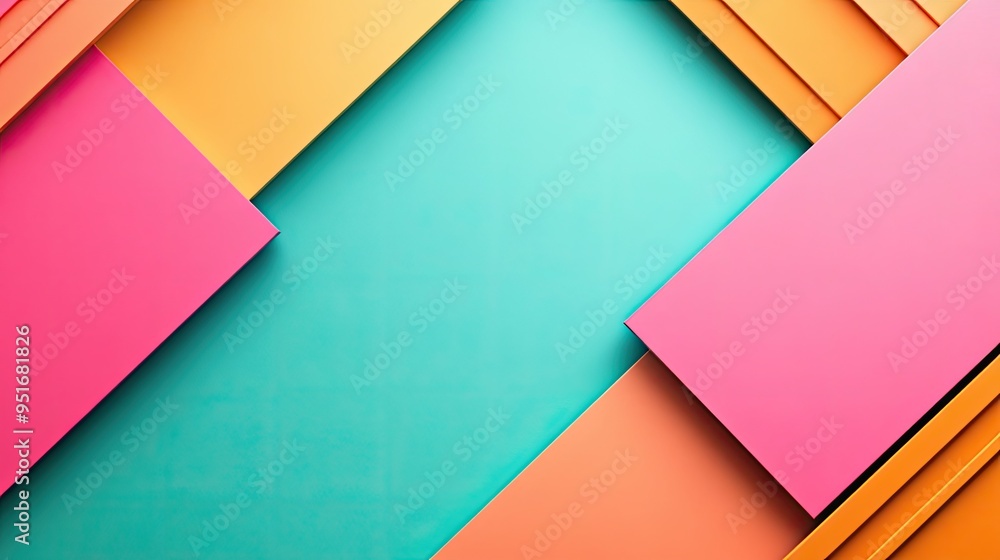 Vibrant geometric pattern of colorful rectangles in pink, orange, and teal, perfect for modern design projects. Vibrant geometric pattern of colorful rectangles in pink, orange, and teal, perfect for modern design projects.