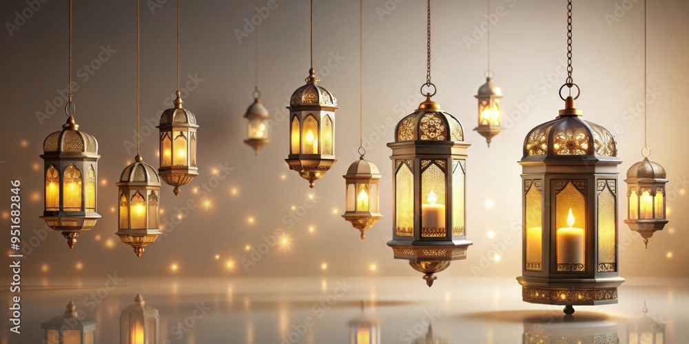 Celebration of Islamic Eid Mubarak and Eid al-Adha lanterns in a light background , Eid, Mubarak, Eid al-Adha, Islamic Celebration of Islamic Eid Mubarak and Eid al-Adha lanterns in a light background , Eid, Mubarak, Eid al-Adha, Islamic