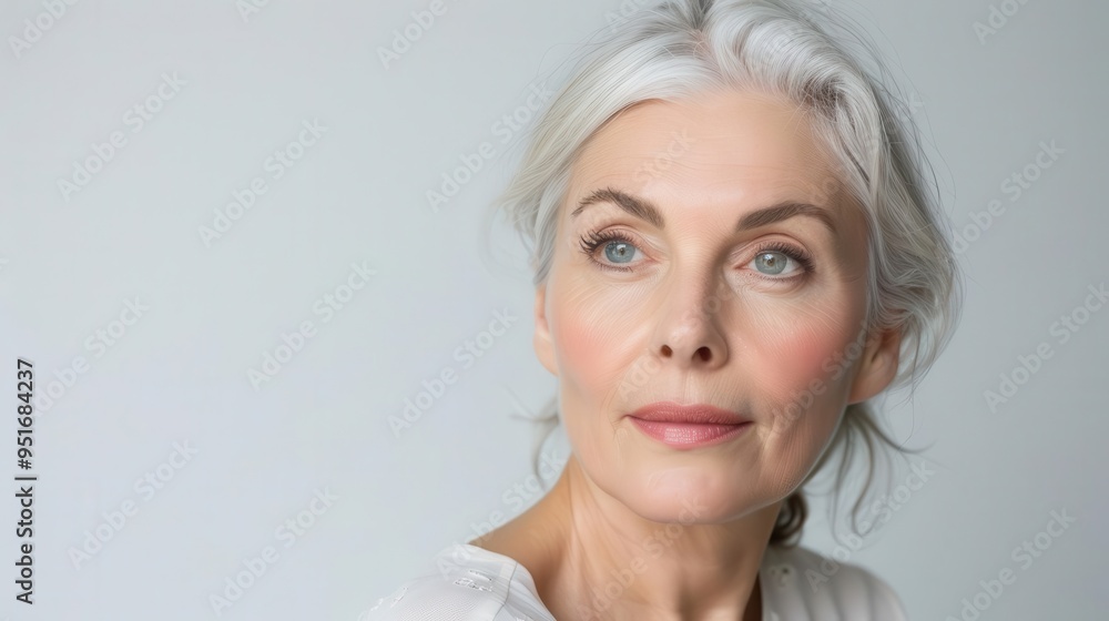 portrait of a radiant 50saged woman with graceful features and luminous skin isolated on a white background embodying timeless beauty and confidence portrait of a radiant 50saged woman with graceful features and luminous skin isolated on a white background embodying timeless beauty and confidence