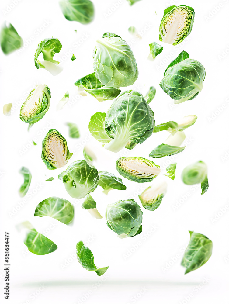Fresh Green Brussel Sprouts Falling Fresh Green Brussel Sprouts Falling