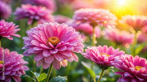 Beautiful pink flowers with morning dew in the garden, pink, flowers, morning dew, garden, sunlight, nature, blooming