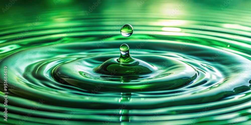 Defocused rippled green water gel with expanding circles on surface from fallen drop with waves, water, gel Defocused rippled green water gel with expanding circles on surface from fallen drop with waves, water, gel